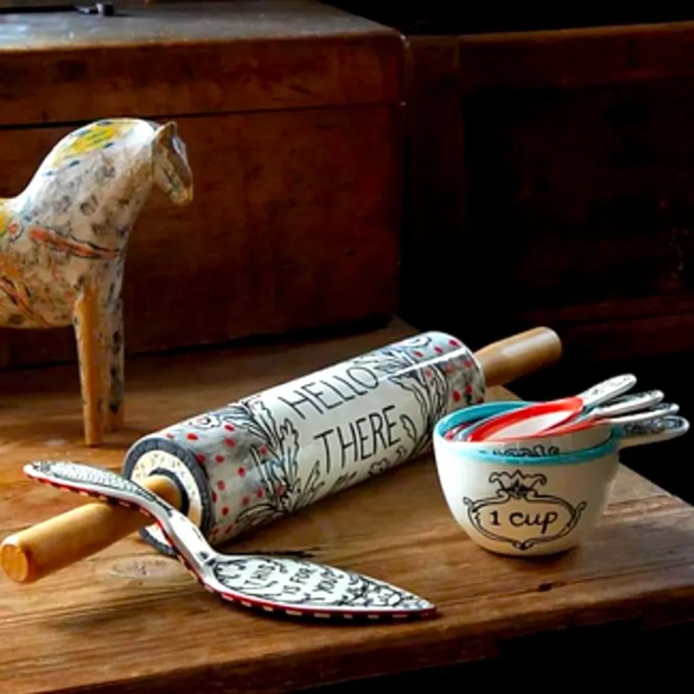 Anthropologie Rolling Pin Bone China Milly Hatch Crowned Leaf NEW
